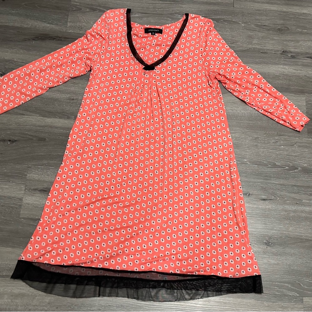 Ellen Tracy Pink Polka Dot Dress with Black Trim Small
